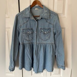 Entro Denim Peplum Style Button Up Shirt Size Small